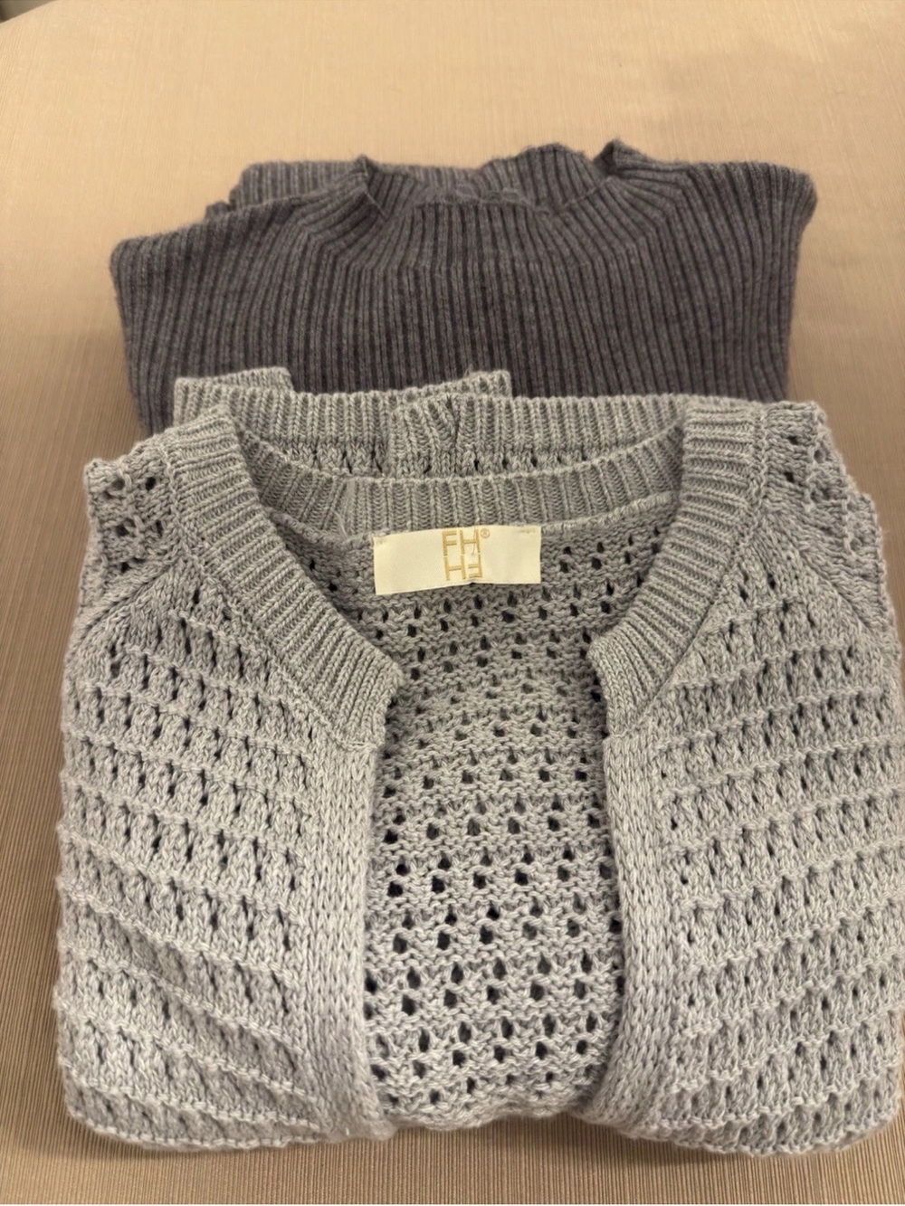 FHHF Light Gray Open-Knit Cardigan Sweater and long sleeve sweater from Italy